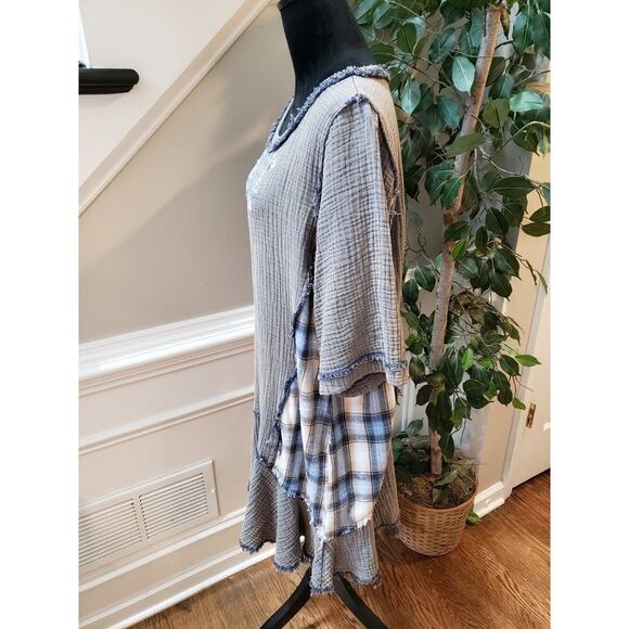 POL Mini Dress Women's Size Medium Gray Geo Print Gauze 3/4 Sleeve Round Neck - Picture 10 of 10